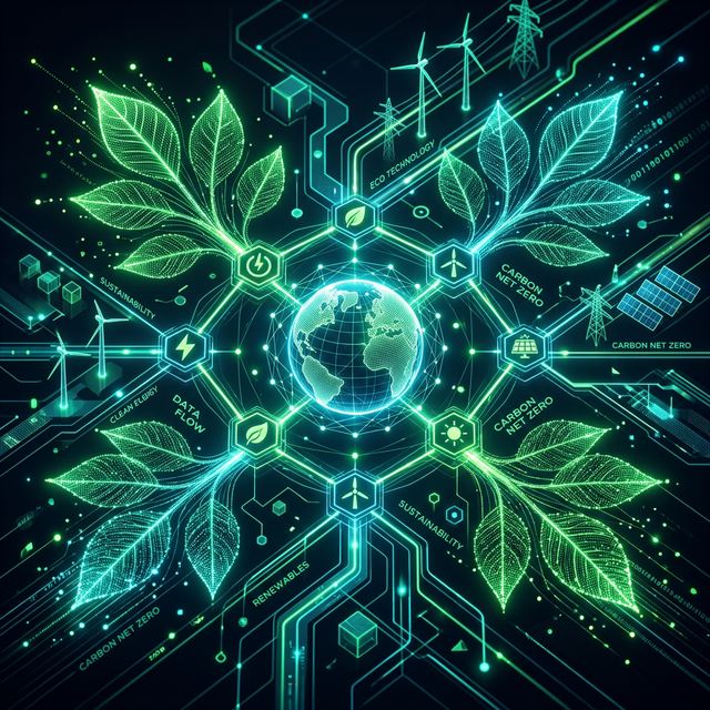 High-tech abstract Earth and green energy data flow