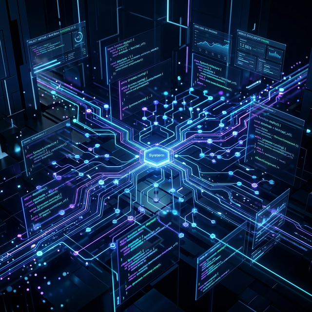 Futuristic abstract software development visualization